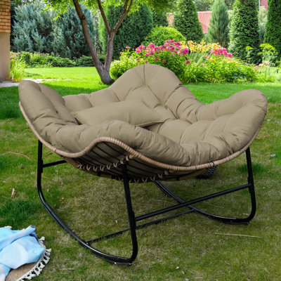 Egg-Shaped Outdoor Rocking Chair, Patio Rocking Chair With Thick Cushion, Modern Indoor Papasan Rocking Chair, Lounge Rocker For Balcony, Living Room,