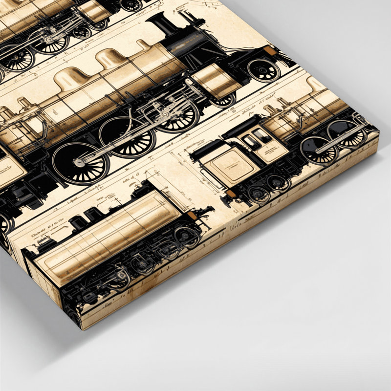 Transportation Locomotive technical drawings Beige Canvas Wall Art, 16" H x 16" W