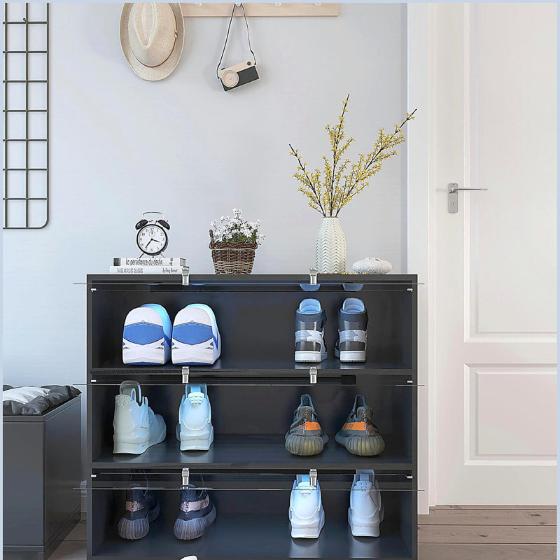 Armoire de rangement pour chaussures avec porte en verre, Noir