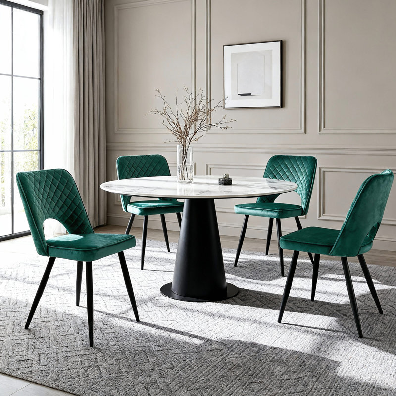 Asfand 50cm H Velvet Upholstered Side Chair, Dark Green