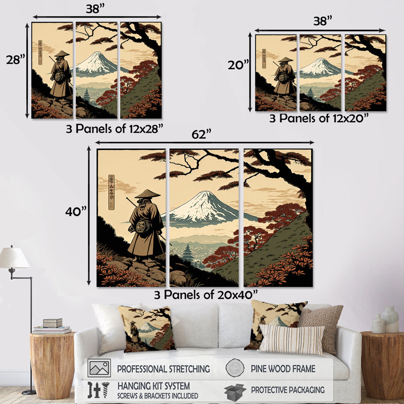 Samurai In Japon I - Ensemble d'art mural sur toile traditionnel, H 32 po x l 48 po, Toile tendue