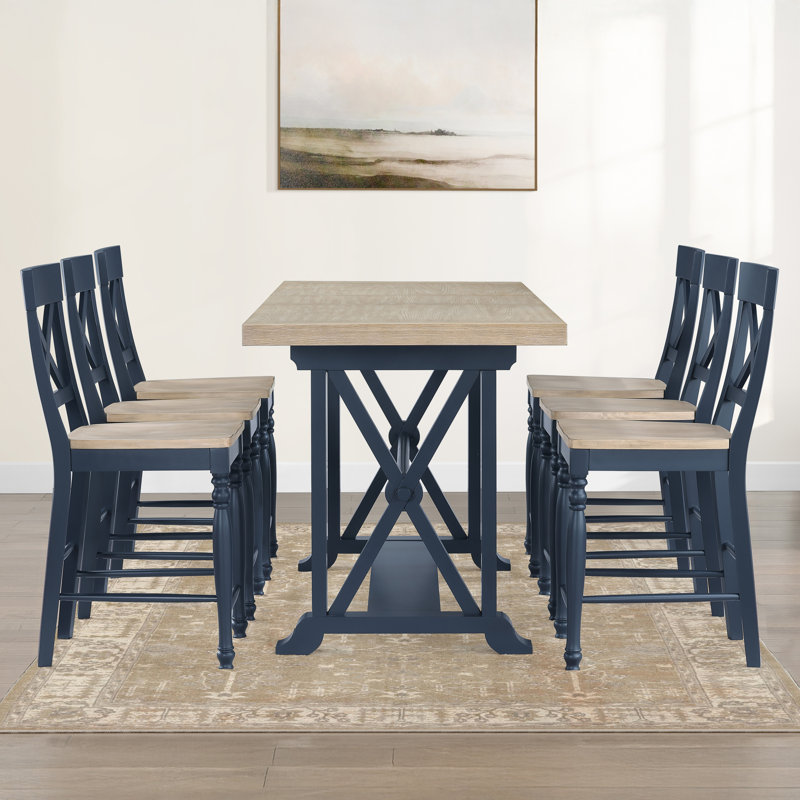 Ensemble de salle à manger extensible Darcy, Bleu, 7 pièces : table, 6 chaises
