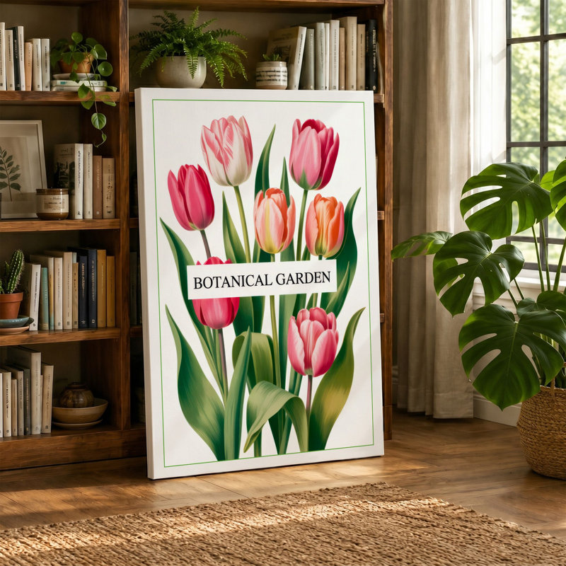 Garden Botanical - Wrapped Canvas, 18x12 - 45.7 x 30.5 cm, Teal Border