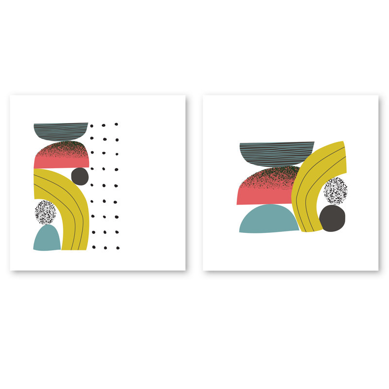 Abstrait abstrait géométrique coloré - ensemble de 2 impressions sur toile tendue, H 30 po x l 60 po x P 1 po