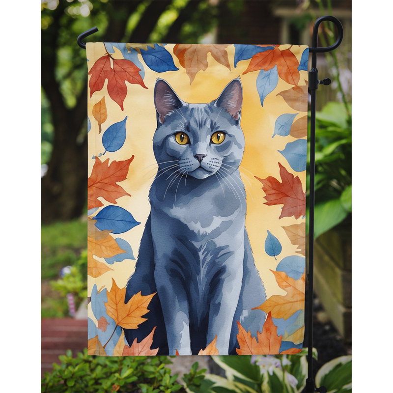 Chat en feuilles d'automne drapeau de jardin, Chartreux