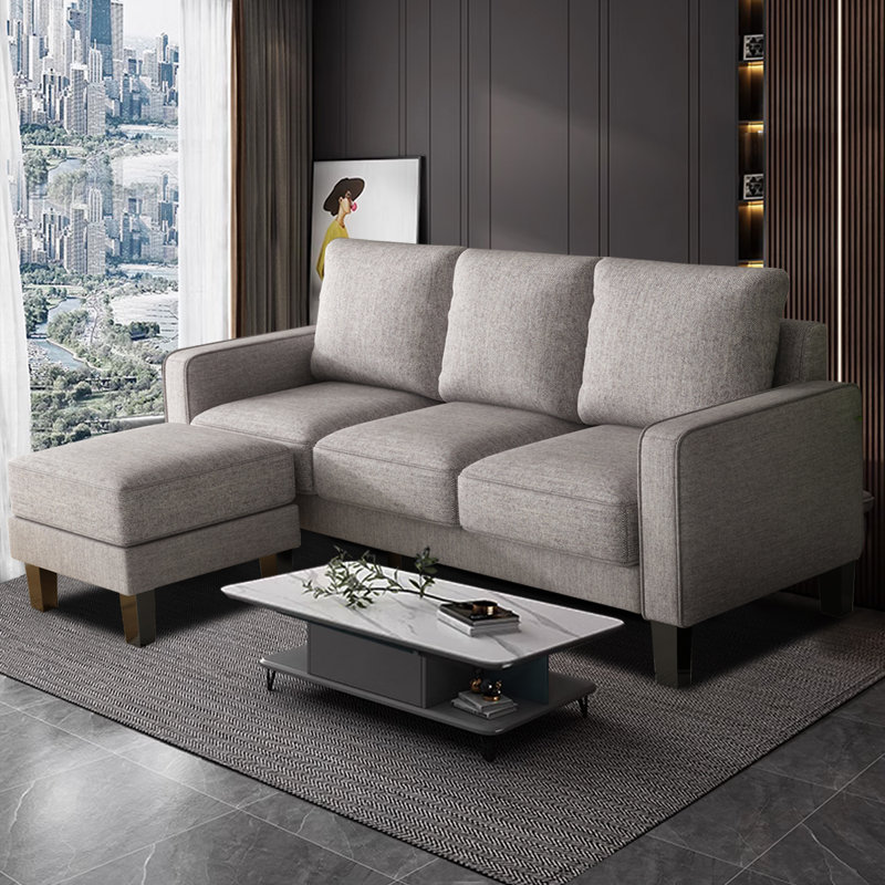 Modern 75'' Upholstered Sofa Chaise, Polyester Light Gray