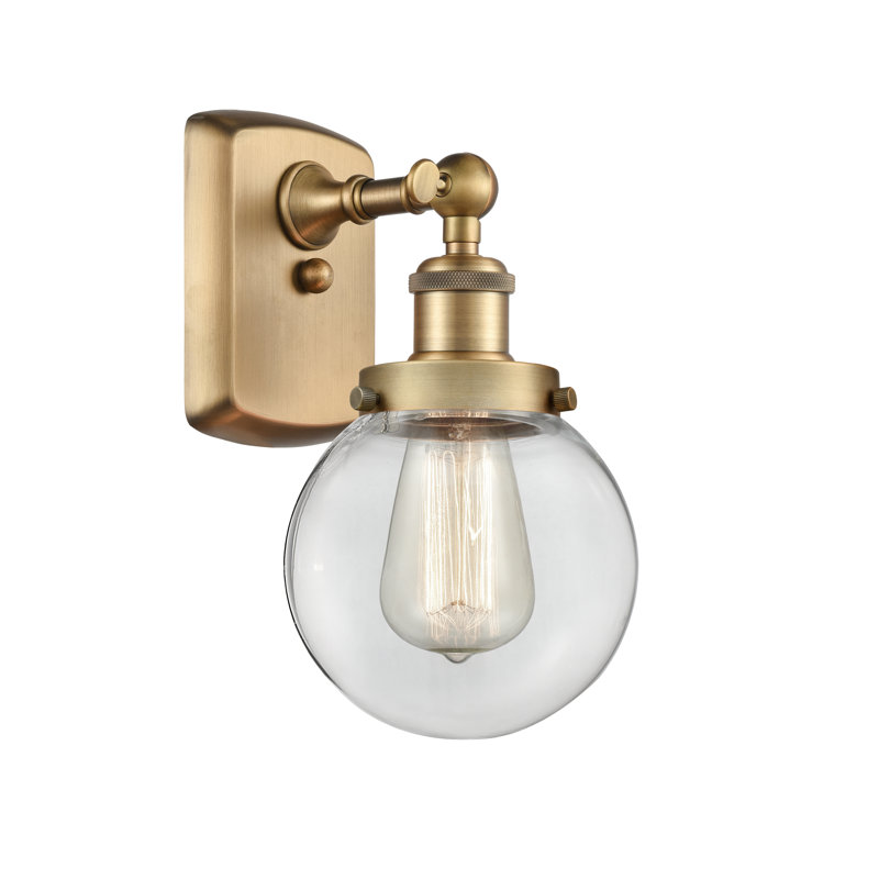Applique murale à bras 1 lumière Nickols, Ampoule non incluse, Transparent, Laiton brossé