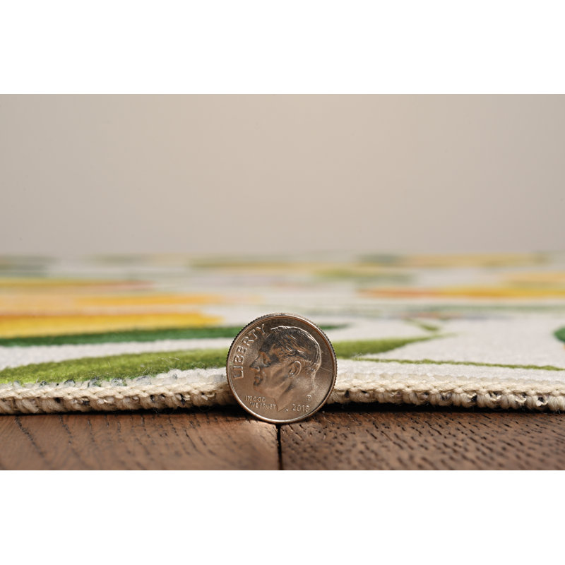 Madai Machine Washable Ivory and Yellow Area Rug, Runner 2' x 8'