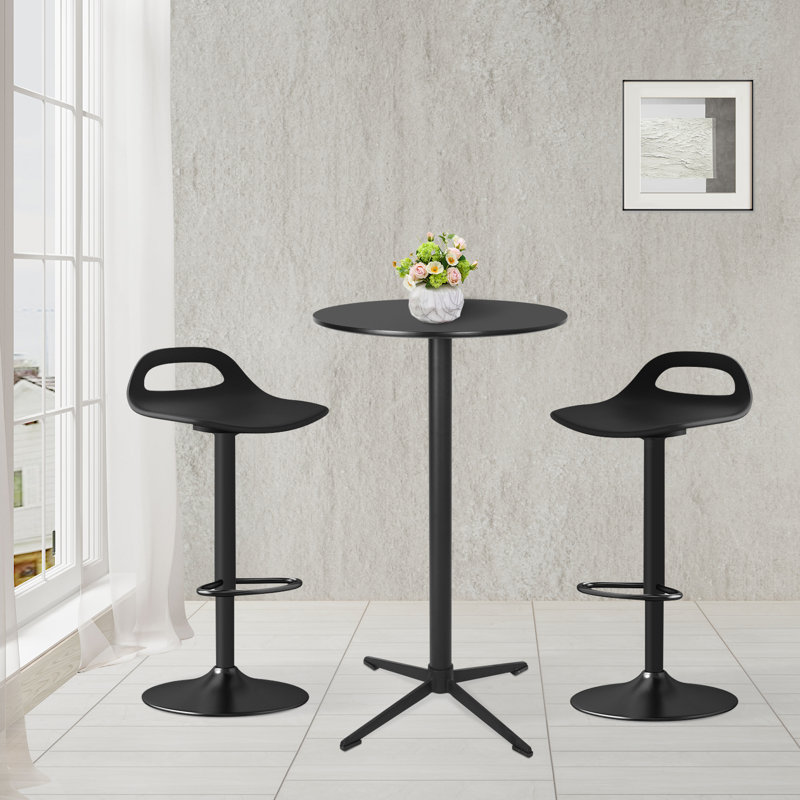Round with Iron Base Dining Table, Black