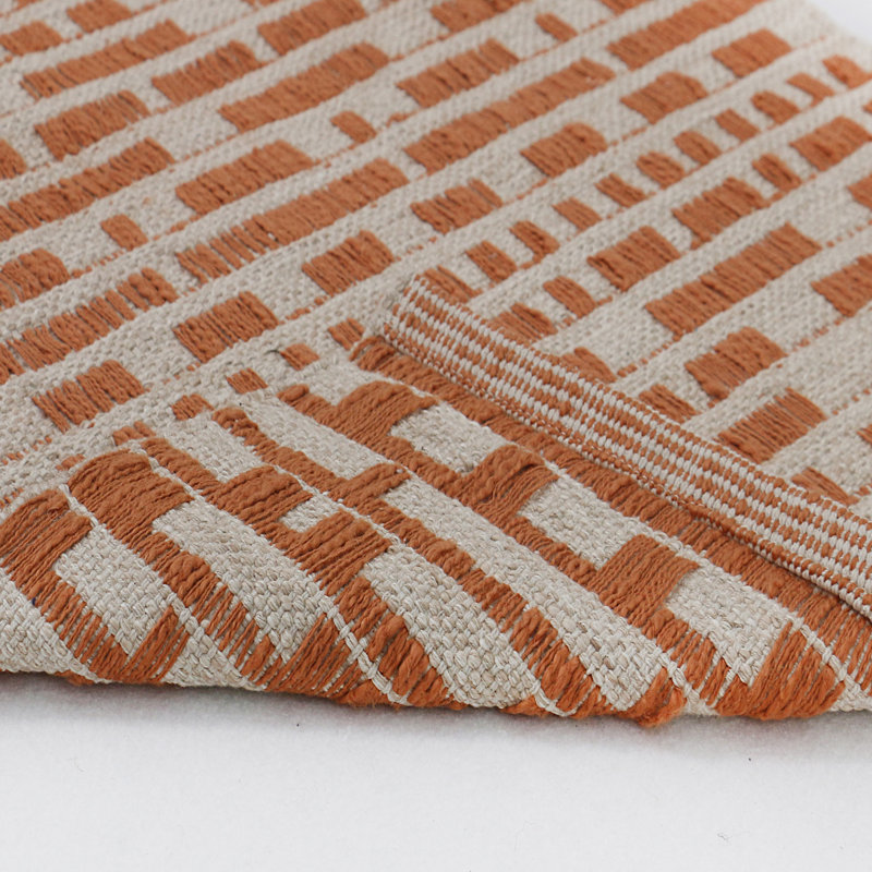 Tapis orange / beige en coton tissé à la main, Rectangle 10 pi x 14 pi