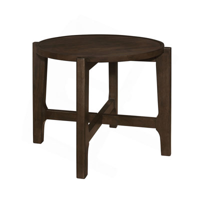 Round Solid Wood End Table, Dark Brown
