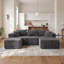Canapé modulaire en U modulaire en forme de U, canapé rembourré en flanelle avec repose-pieds et ressorts ensachés, canapé modulaire à compression avec 5 coussins sans assemblage, vert-1278328640-1279657144