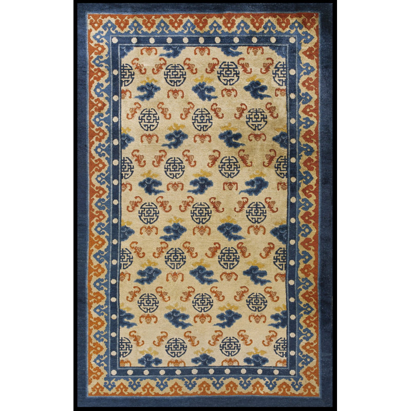 Tapis ivoire antique en laine Kansu