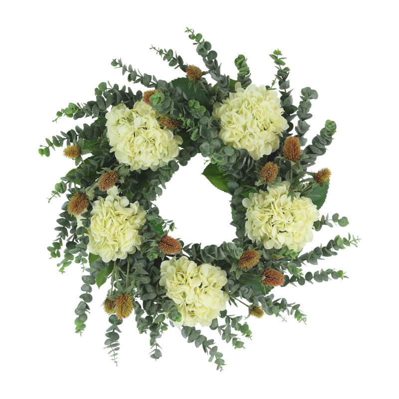 26" Wreath with Eucalyptus and Hydrangeas