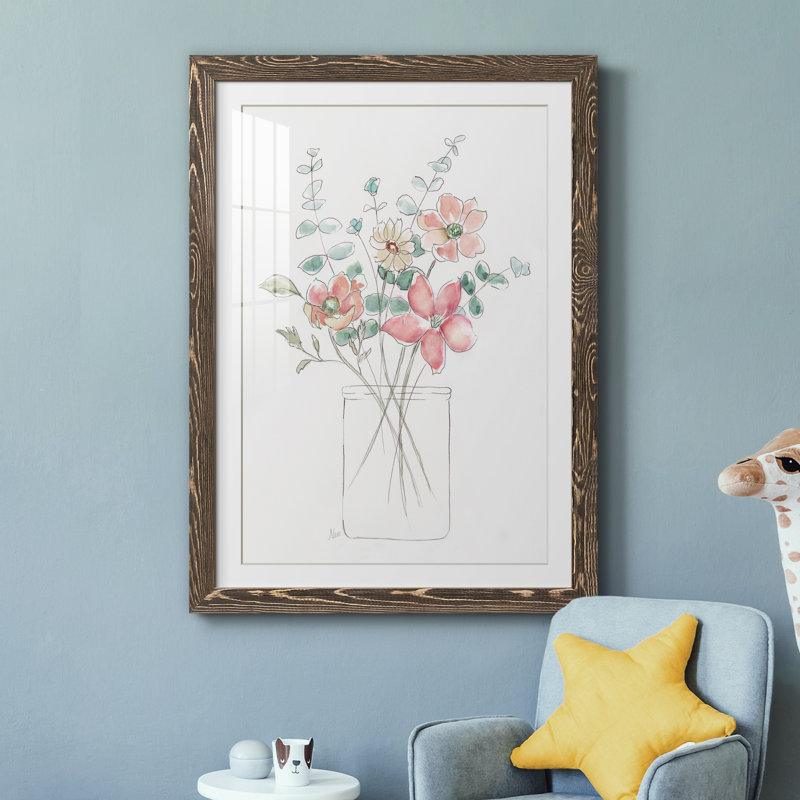 Whimsical Wildflowers I - peinture encadrée, H 31 po x l 44 po x P 1 po, Toile avec cadre en noyer