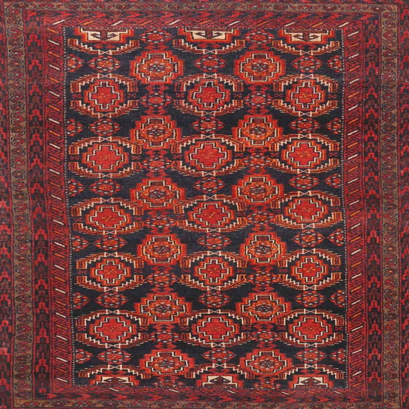 Tapis traditionnel rouge / brun, Rond 5 pi