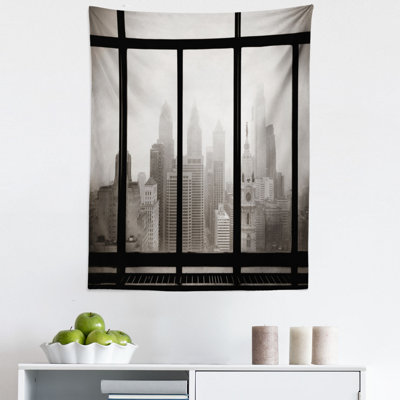 Philadelphia City Rooftop View Through Window Skyline Landmark Rooftop Travel Tapestry