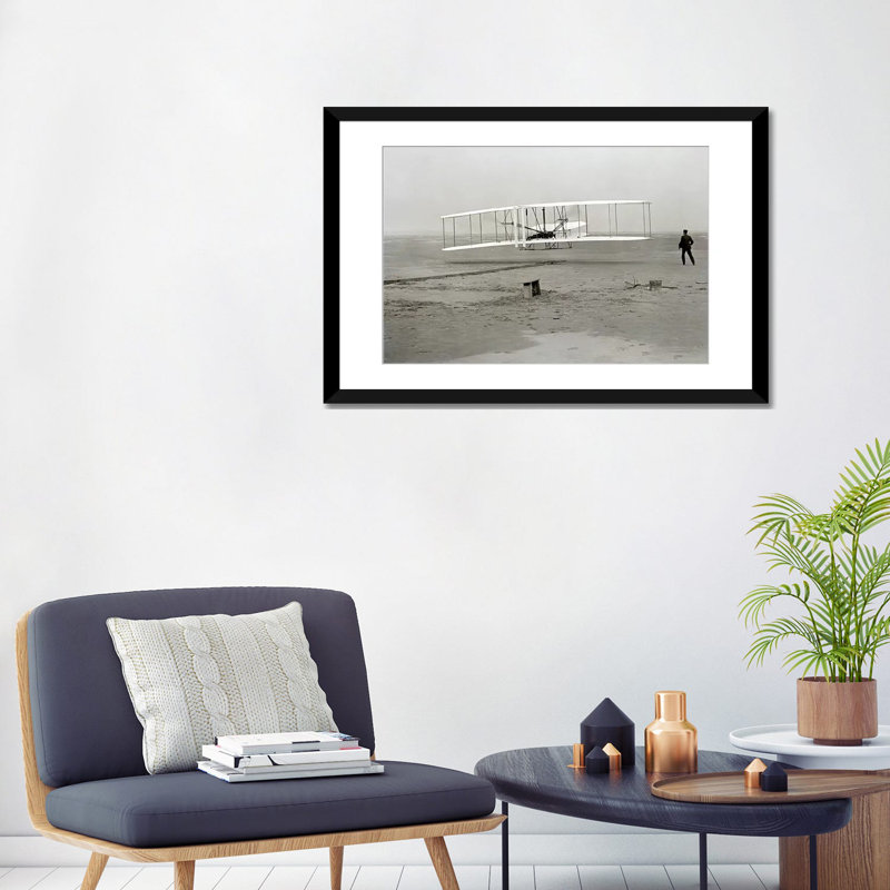 "The Wright Brothers - First Flight" par Kitty Hawk, reproduction de photo sur toile, Papier d'art encadré noir