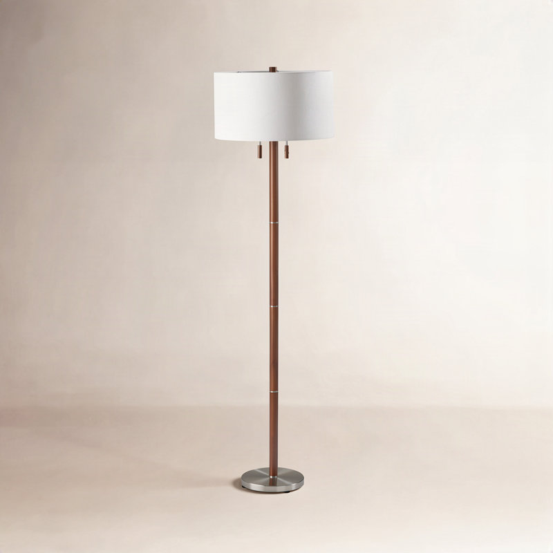 Geno 66.25'' Traditional Floor Lamp, White, Walnut/Brushed Steel