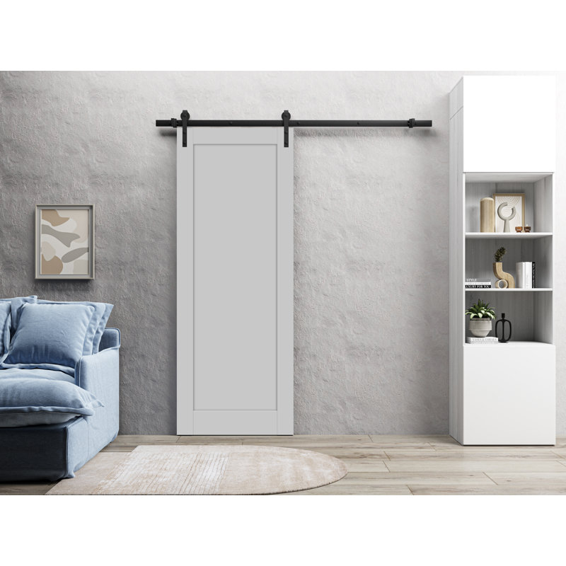 Porte de grange en bois lambrissé sans trousse de quincaillerie d’installation, Gris mat, 36 po x 84 po