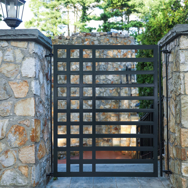Kyiv Style Black Steel Pedestrian Gate with Flat Top