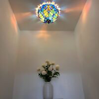 Tiffany Ceiling Lights Fixture Blue Green Stained Glass LED Bulbs Included 12" W*12" D*8" H 