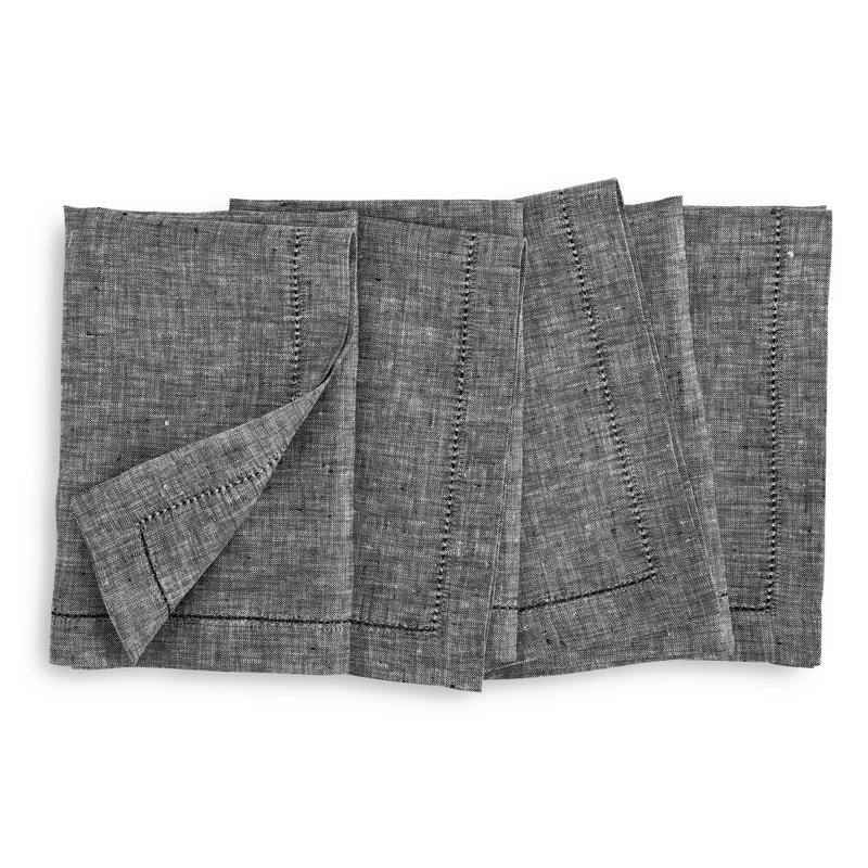 Milan - 100% Pure Linen Dinner Napkins, Chambray Black