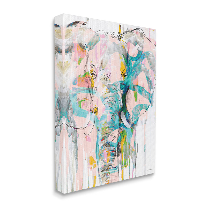 Art abstrait sur toile, "Doodle éléphant abstrait" par Kamdon Kreations, H 20 po x l 16 po