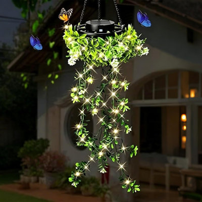 Solar Hanging Ivy Lights,Outdoor Solar Powered Hanging Fake Vines Decor for Garden Patio Balcony Yard Porch,Warm White Decorative Lights for Home Aesthetic (1 PCS)