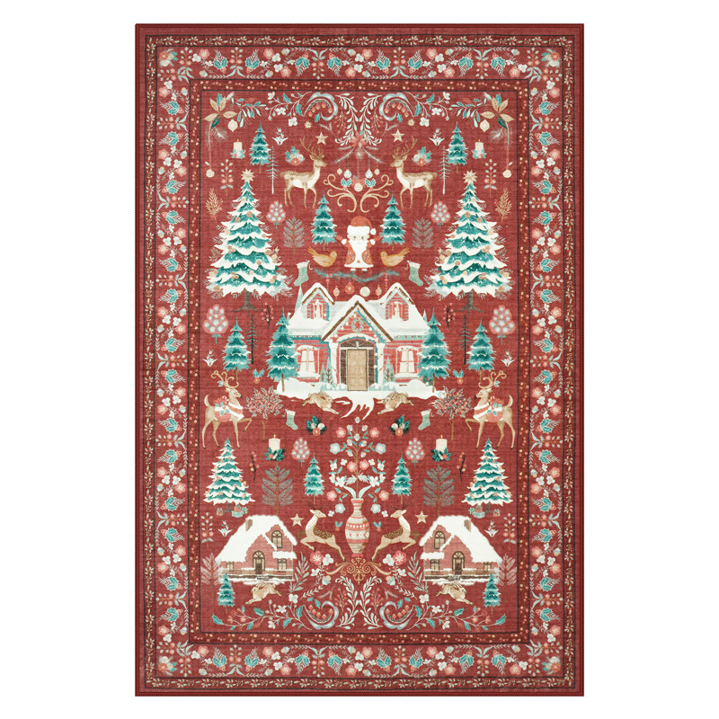 Pearl Velvet Vintage European Christmas Garden Soft Rug for Living Room, Bedroom, or Entryway, Rectangle 4' x 6'