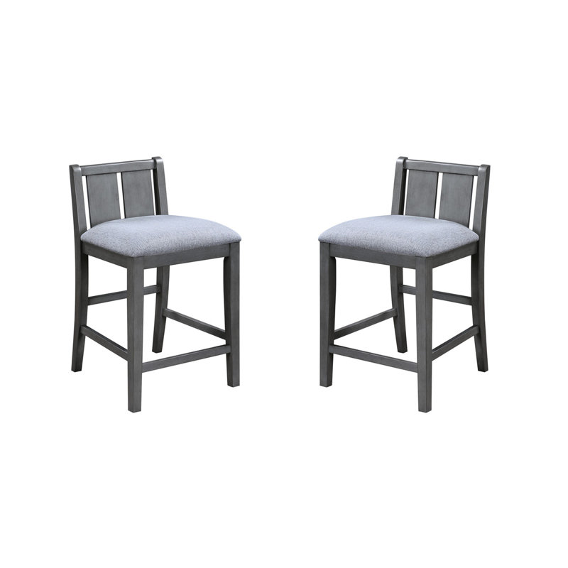 Siège de comptoir de 20 po de hauteur, revêtu de gris avec repose-pieds, largeur de produit de 19,89 po, duo de chaises en caoutchouc et bois