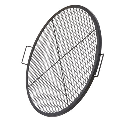 X-Marks Fire Pit Grill Grate, Round Cooking Grate, Heavy Duty Steel Campfire BBQ Grill Grid with Handle and Support X Wire, Portable Camping Cookware for Outside Party & Gathering, 36 Inch Black