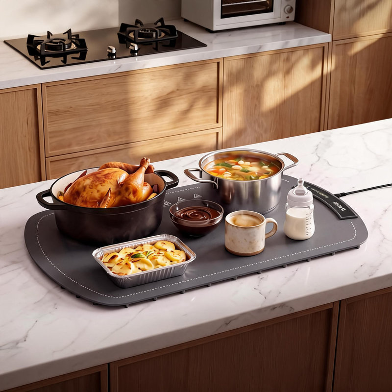 Tapis chauffant électrique en silicone, réchauffeur de buffet à roulettes avec contrôle de la température, Gris foncé