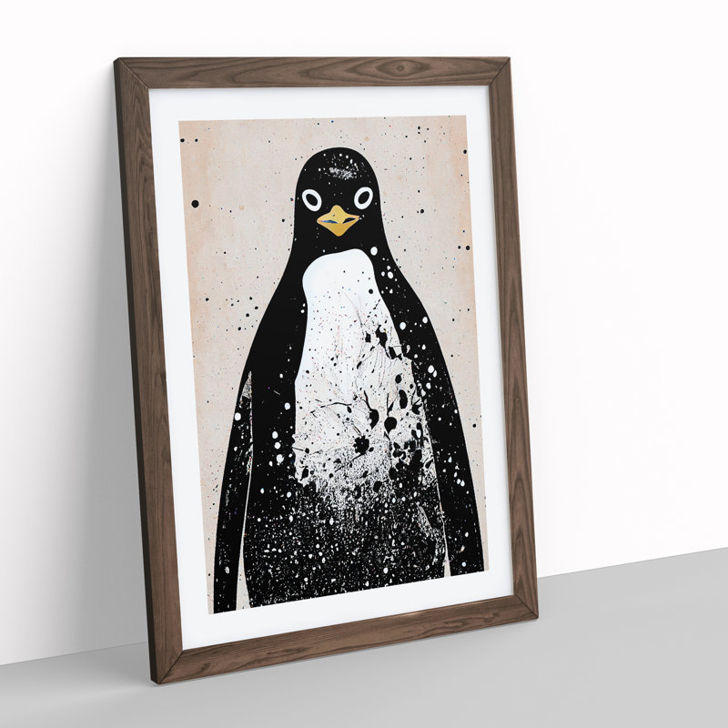 Penguin Graffiti No.5 - Wall Art, 48cm H x 36cm W, Walnut Framed Paper, White
