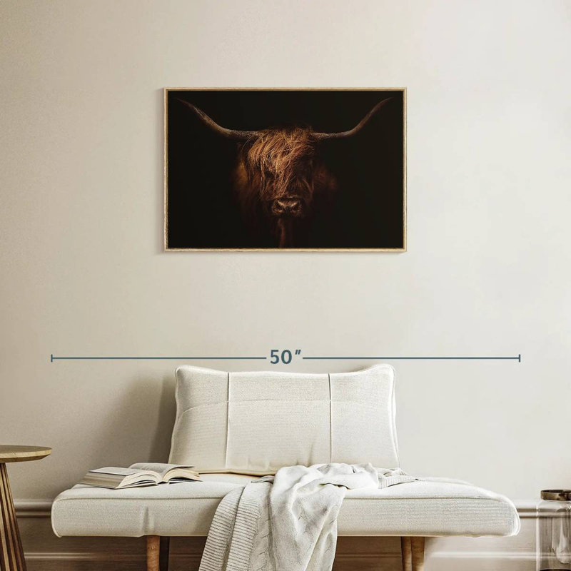 Belle vache Highland, Cadre flottant en bois naturel, 31 po x 21 po
