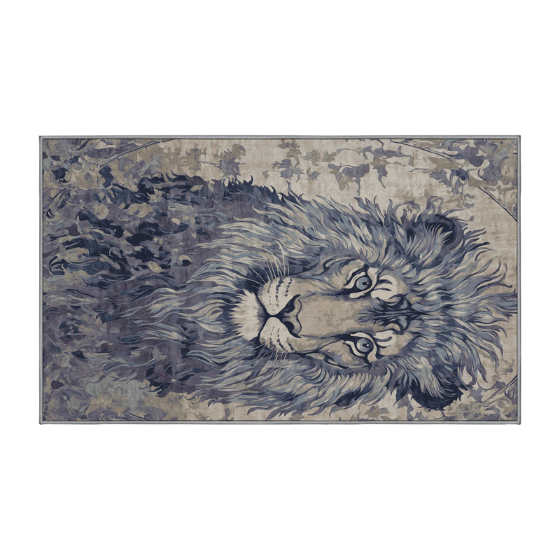 Machine Washable Gray Area Rug, Rectangle 3' x 5'