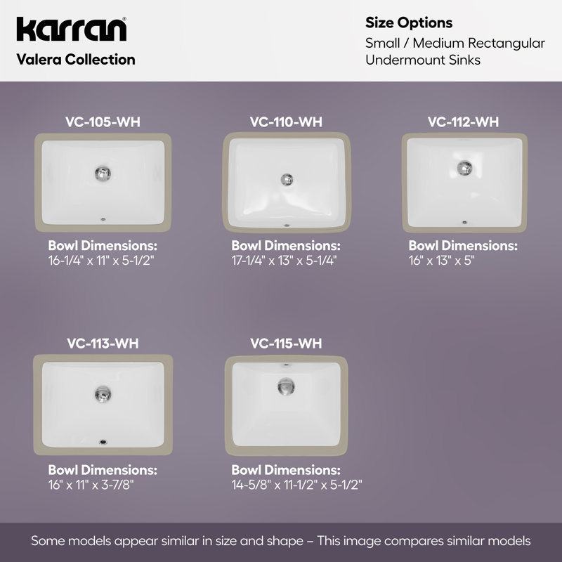 Lavabo de salle de bain encastré en porcelaine vitrifiée 19-1 / 2 po Karran