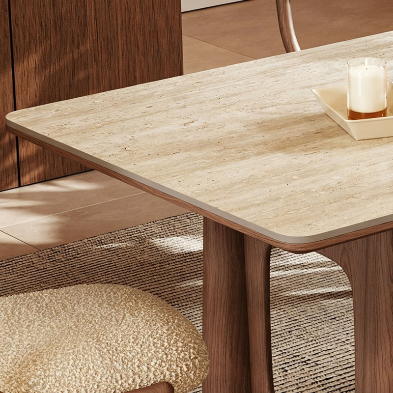 Mid-Century Modern Solid Wood Dining Table, 7 Pieces: Table, 6 Chairs, 29.5" H x 70.9" W x 31.5" D
