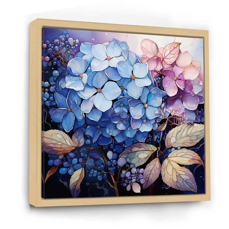 " Blue Pink Hydrangea Hydrangea Whispers ", Natural Floater Framed, 16" H x 16" W x 1" D