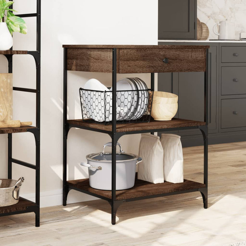 Dwyce Metal Bar Cart, Brown Oak