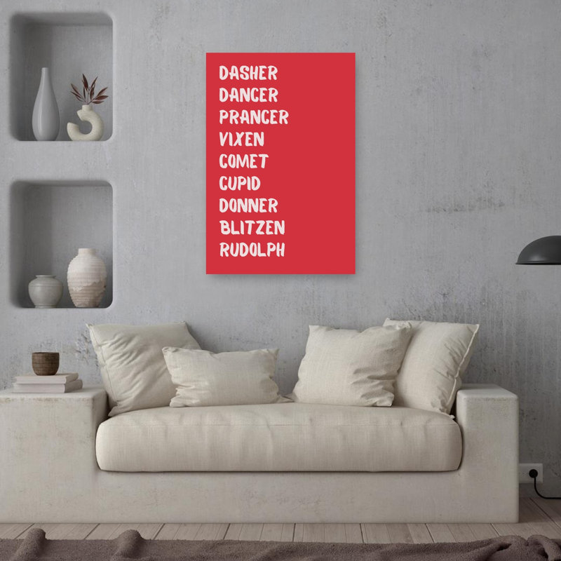 Santa'S Reindeer Names Classic Abstract Winter Wall Art Print 1 Piece Wrapped Canvas Wall Art, 91.44cm H x 60.96cm W