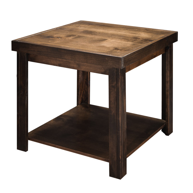 Table d'appoint de 24 pouces de style rustique, finition whisky, sans assemblage, aulne noueux massif et placage, table whisky autoportante, style transitionnel