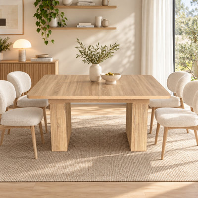 Modern Extendable Dining Table for 4–8,Oak Grain Kitchen & Dining Room Table with Removable Extension Leaf