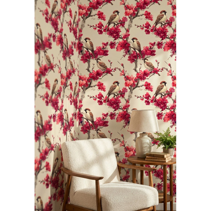 Papier peint floral Sparrows, Peler et coller