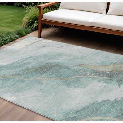 Tapis d'extérieur lavable abstrait bleu sarcelle et turquoise 10 pi x 14 pi