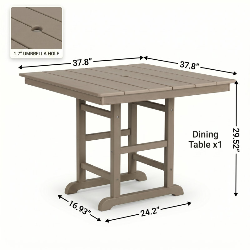 Table de patio carrée pour 4 personnes, Brun