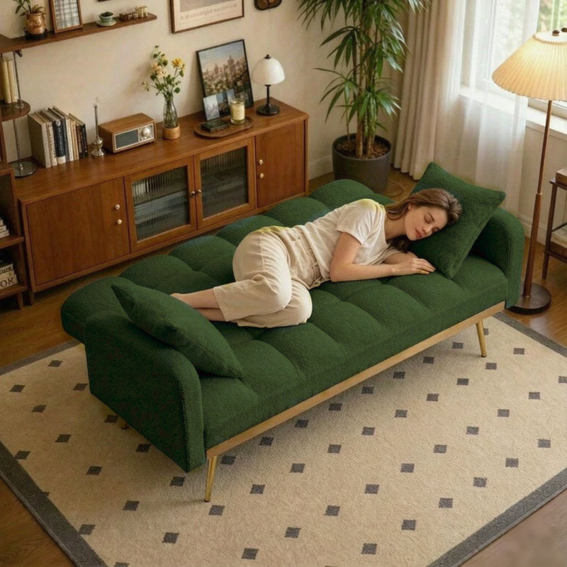 Rinor Upholstered 69'' Reclining Sleeper Sofa, Green Polyester