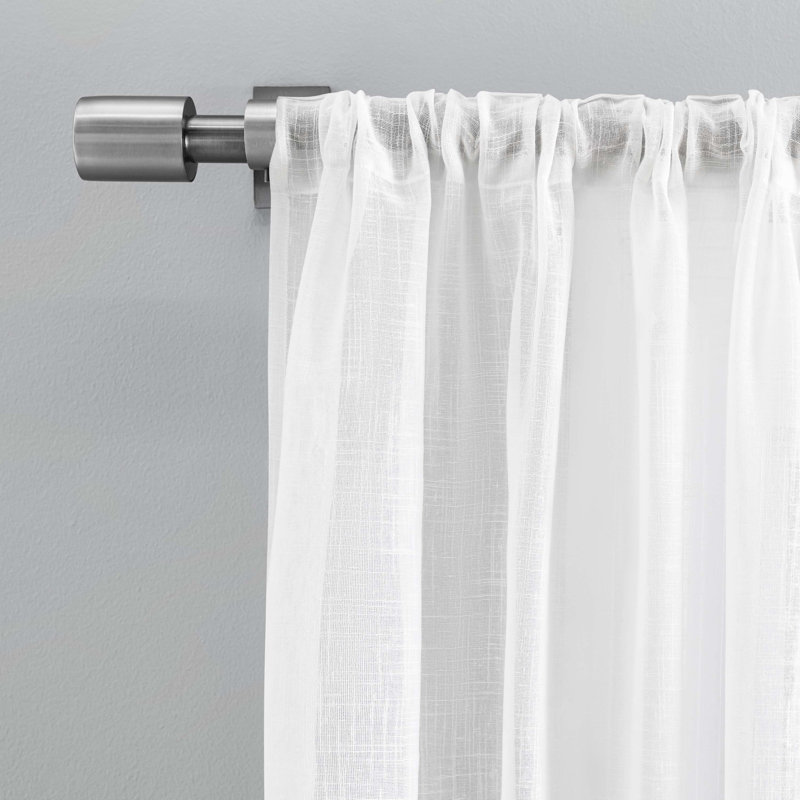 Textured Solid White Linen-Like Pleated Curtain Panels, 48" x 96"
