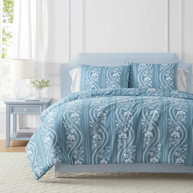 Ensemble de housse de couette Martha Stewart Sophia, Motif floral bleu, Housse de couette très grand et 2 très grandes t