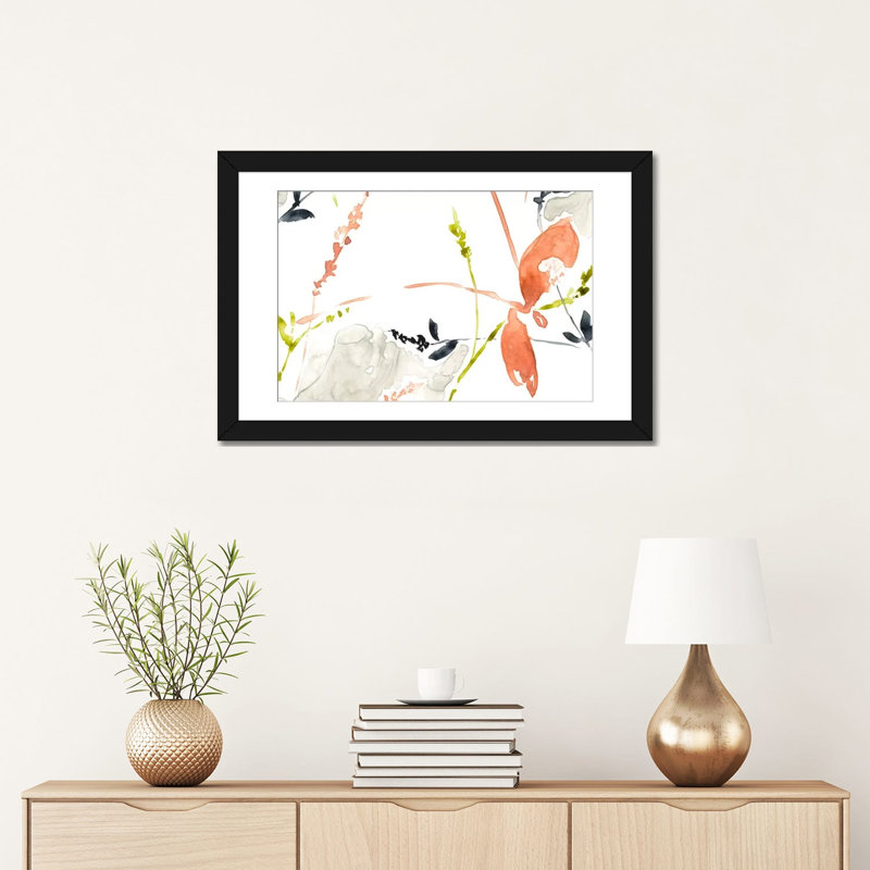 «Coral and Navy II», reproduction sur toile, H 16 po x l 24 po x P 1 po, Papier d'art encadré noir, Blanc